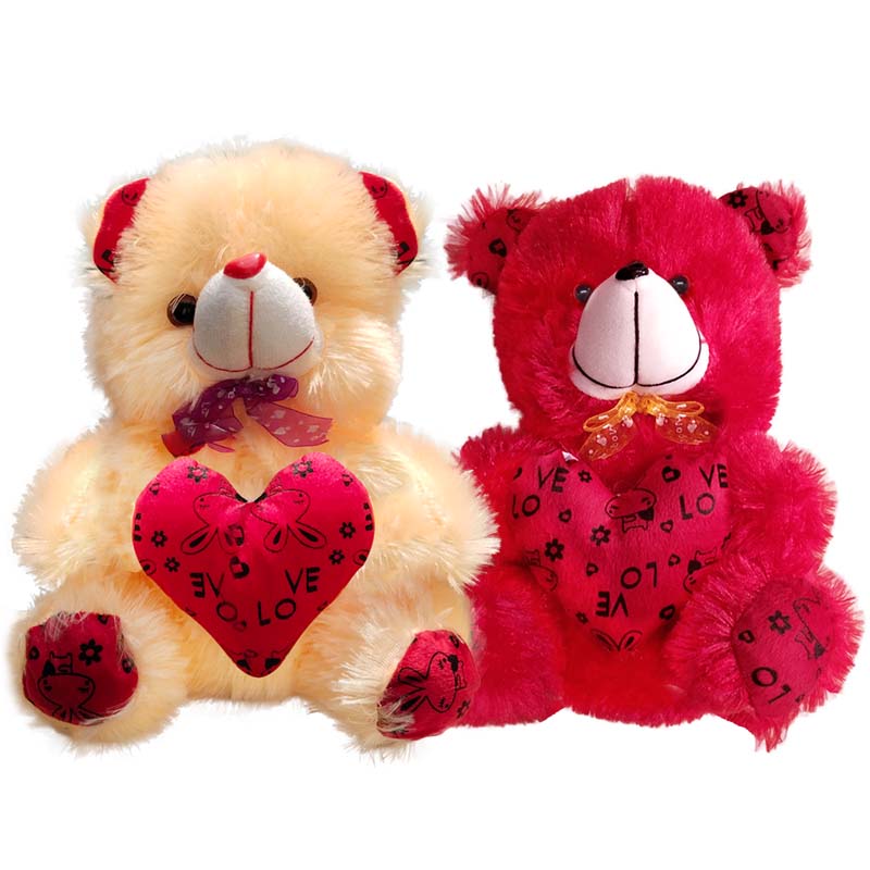 Cream and Red Teddy Bear with Heart (13Inch) Set of 2