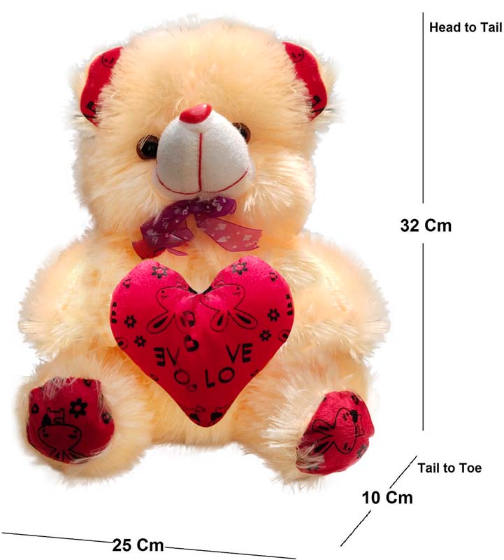 Cream and Red Teddy Bear with Heart (13Inch) Set of 2 - Image 3