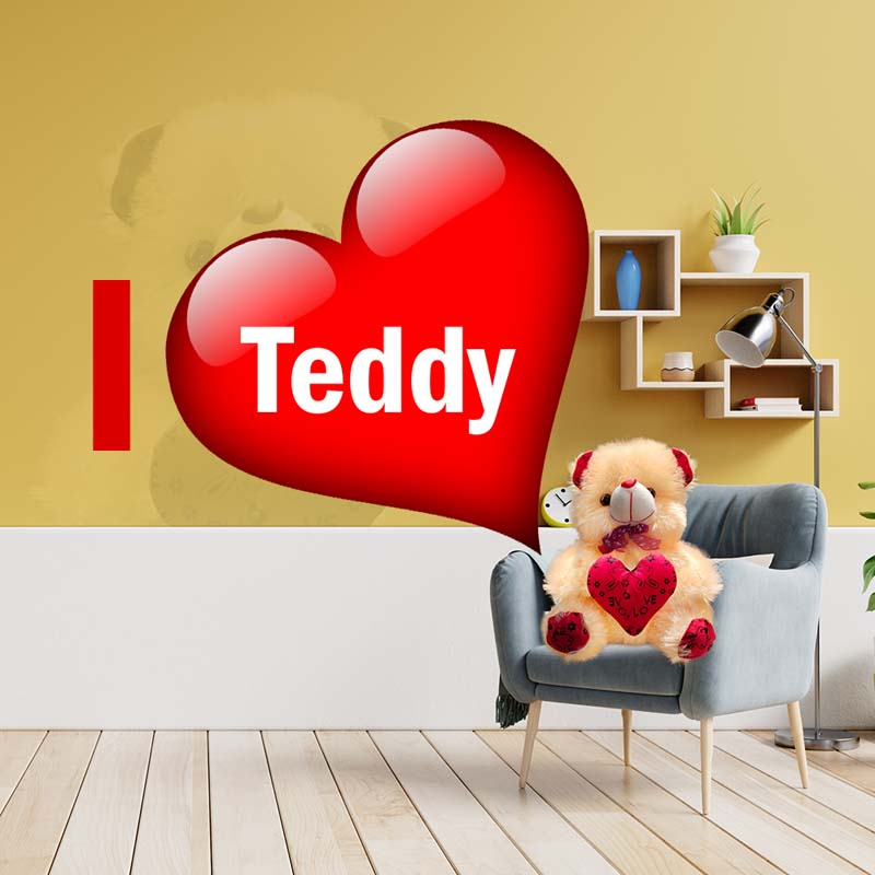 Cream and Red Teddy Bear with Heart (13Inch) Set of 2 - Image 5
