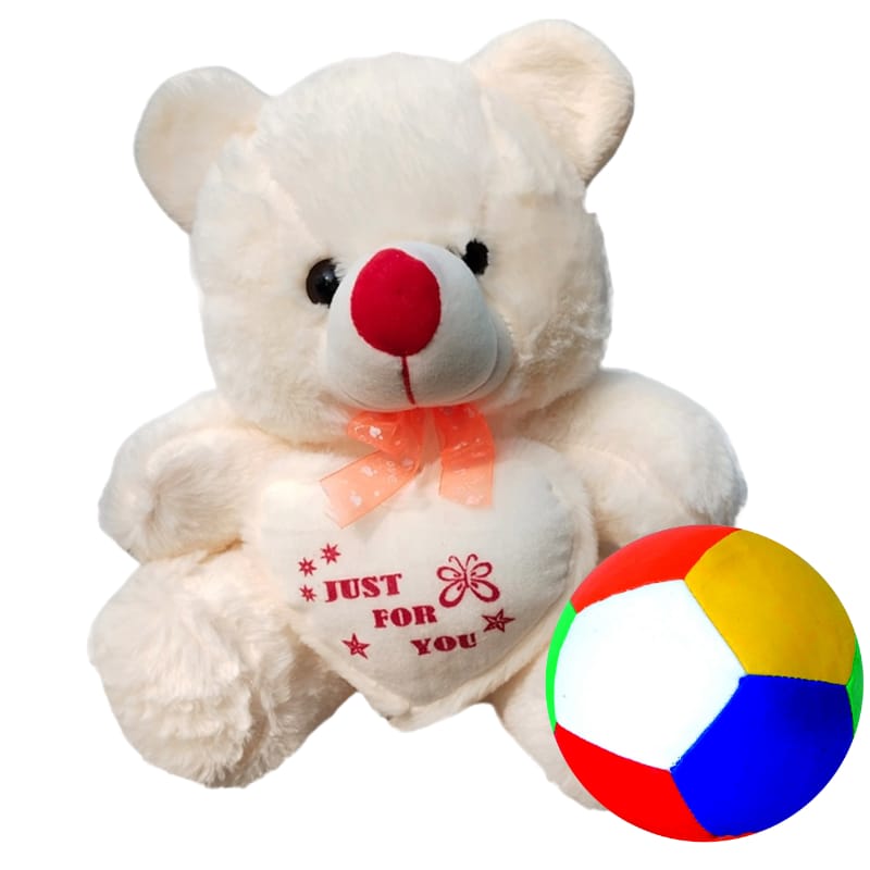 Trendller White Teddy With Ball Birthday Gift for Kids Wife Friend teddy Soft Toy